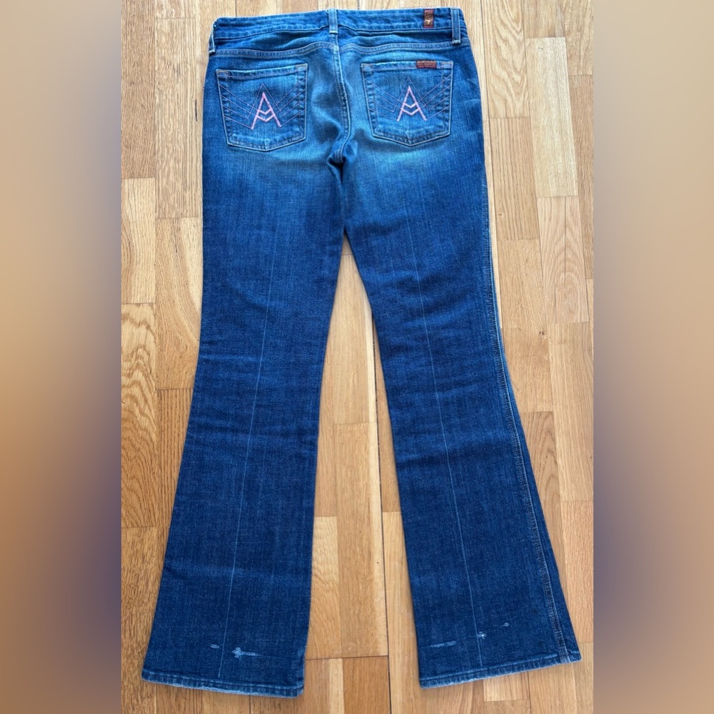7 For All Mankind Pink A-Pocket Flare Jeans Blue Denim Medium Wash Size 30 Y2K